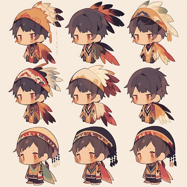 Sticker of Male Fantasy Creature Chibi Kawaii Native American Fashion C Concept Art Game Asset