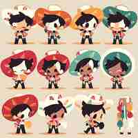 Photo sticker of male mexican mariachi chibi kawaii charro fashion bold color concept art game asset