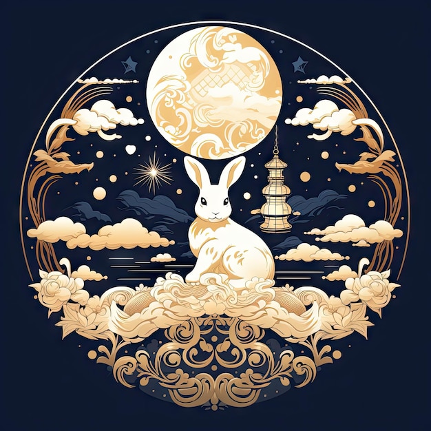 Photo sticker mid autumn festival rabbit moon lantern