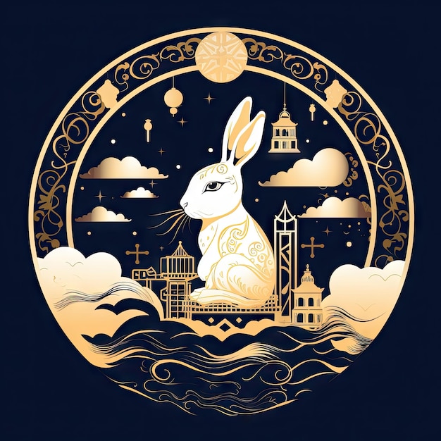 Sticker Mid Autumn Festival Rabbit Moon Lantern