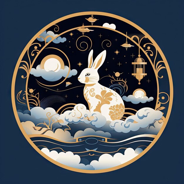 Photo sticker mid autumn festival rabbit moon lantern