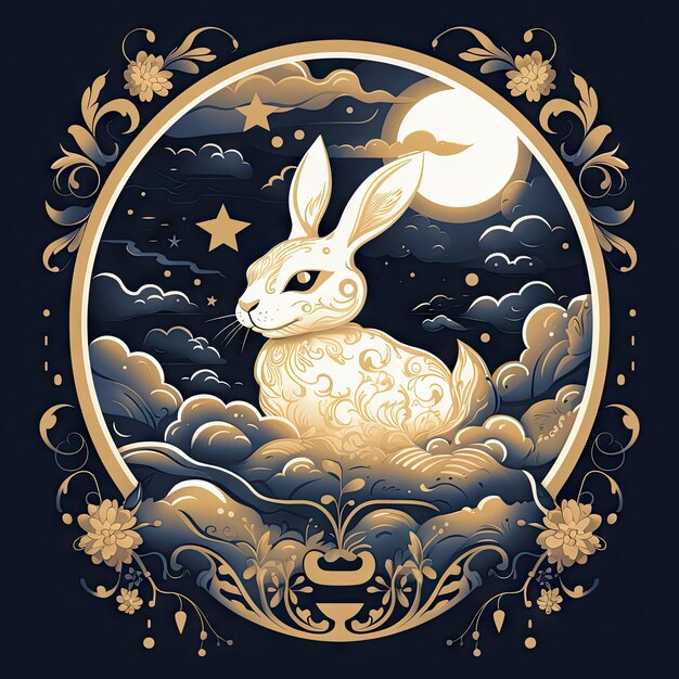 Sticker Mid Autumn Festival Rabbit Moon Lantern