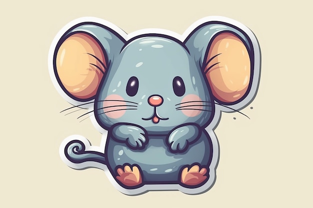 A sticker of a mouse with a blue face and the word mouse on it.