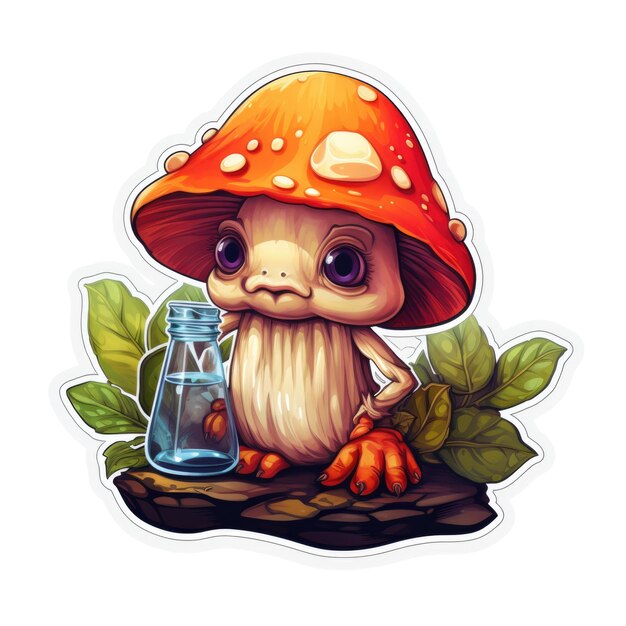 Photo a sticker of a mushroom holding a lantern digital art