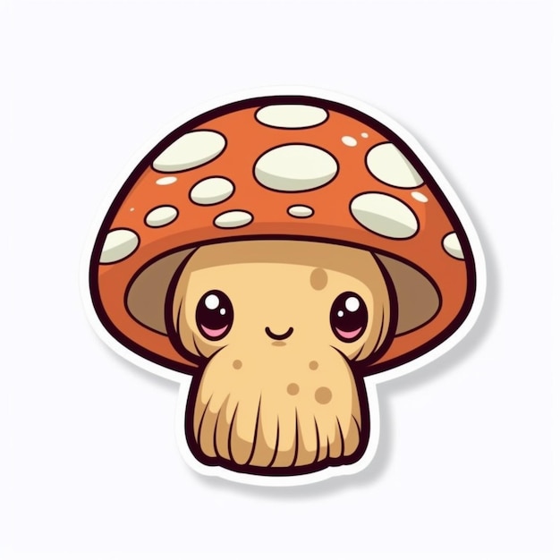 Sticker of a mushroom with a face of a cute little octopus.