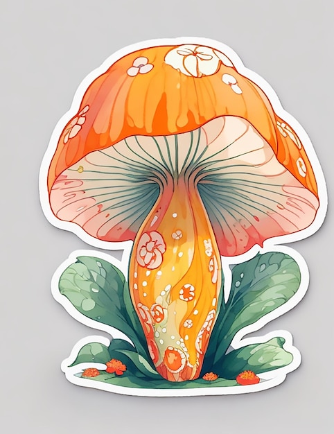 Foto un adesivo di un fungo con un disegno floreale su di esso.