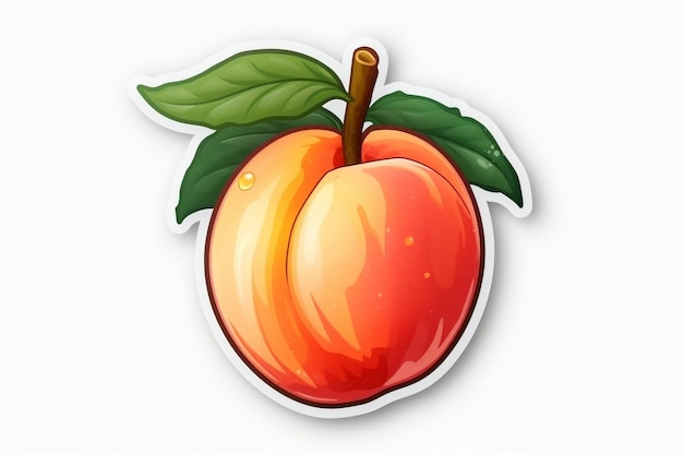 Sticker of a Peach on a White Background Generative AI