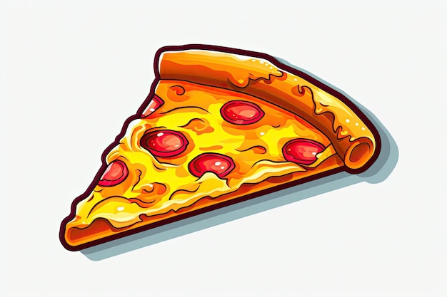 Sticker plakje pizza cartoon-stijl AI gegenereerd