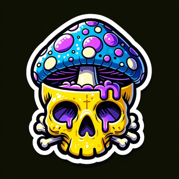 Sticker of Psychedelic Skull with Mushroom Cap