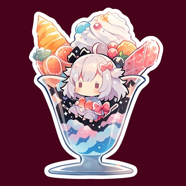 sticker rainbow ice cream kawaii girl
