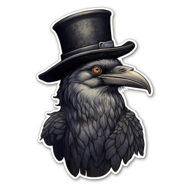 A sticker of a raven wearing a top hat Digital image