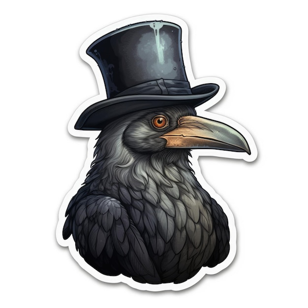 A sticker of a raven wearing a top hat Digital image