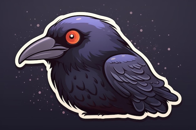 A sticker of a raven with a large beak and a red eye.