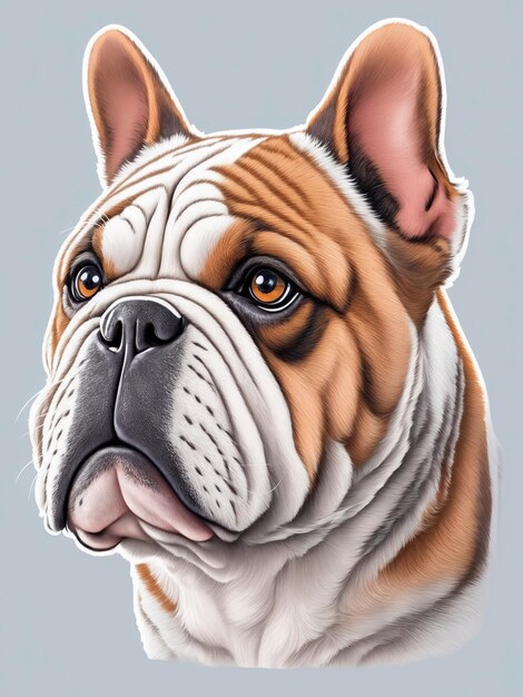 Photo a sticker of a realistic bulldog head with a gray background