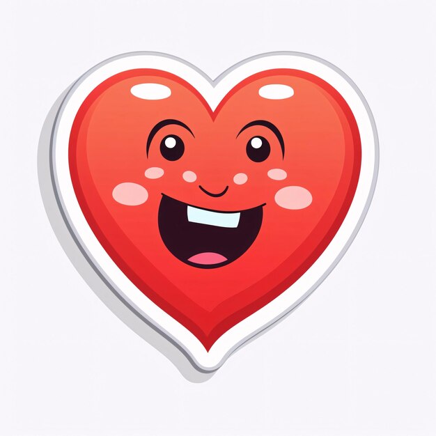 Sticker red heart with eyes big smile white background Heart as a symbol of affection and love