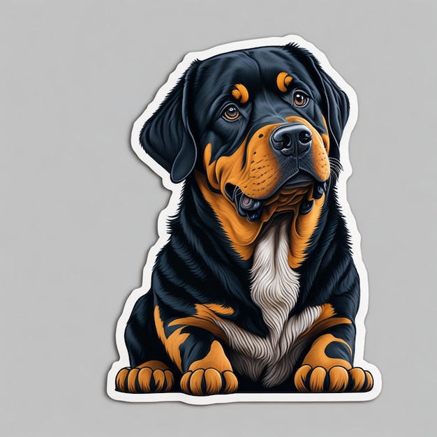 A sticker of a rottweiler dog with black and yellow markings.