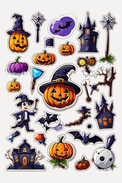 Sticker sheet art cartoon icoon Halloween witte achtergrond geen achtergrond Illustratie 4K Vect