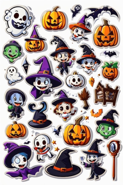 Sticker sheet art cartoon icoon Halloween witte achtergrond geen achtergrond Illustratie 4K Vect