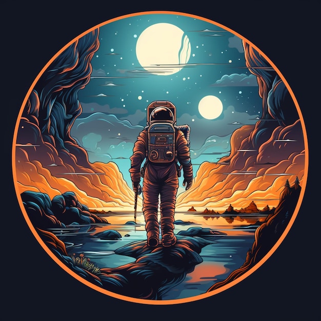 Photo sticker showcasing futuristic astronaut round space image ai generated art