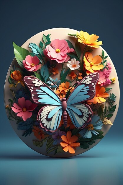 sticker sjabloon met cartoon personage van een vlinder met een bloem geïsoleerd