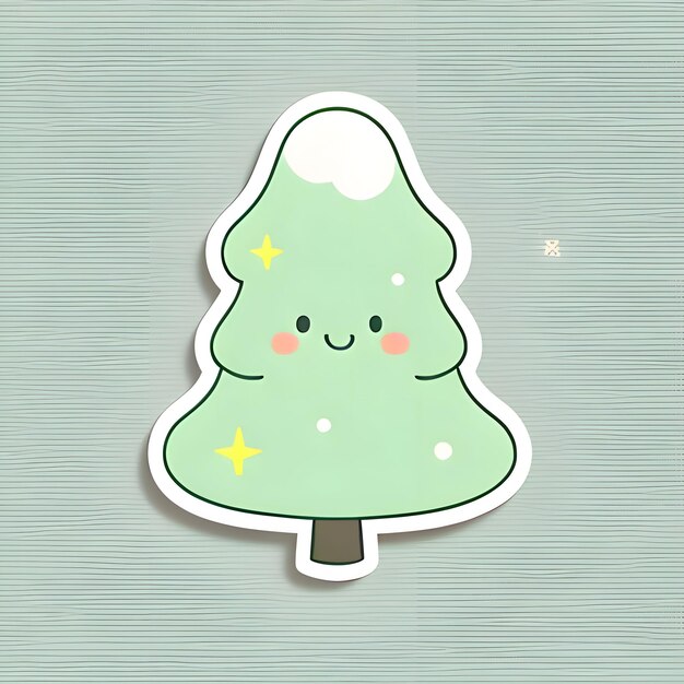 Sticker of a small Christmas tree with eyes and a smile Xmas tree as a symbol of Christmas of the birth of the Savior