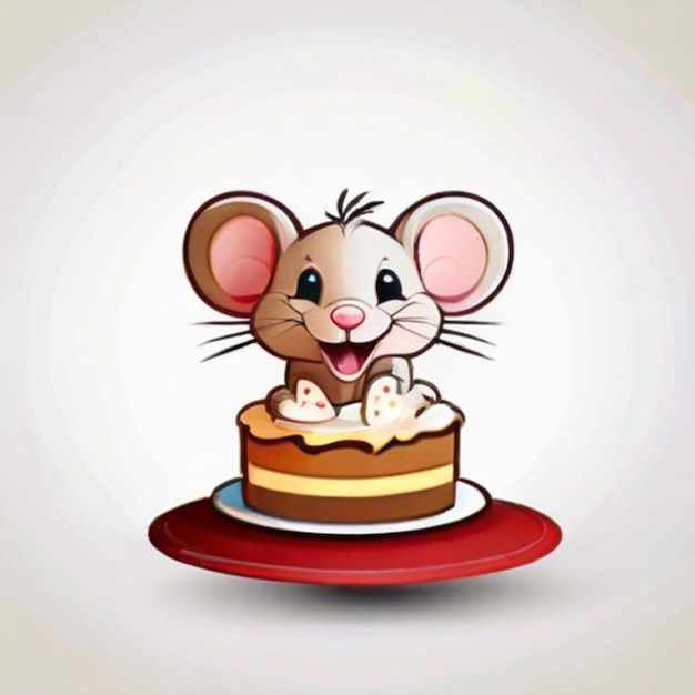 Photo sticker of smiling mouse with cake