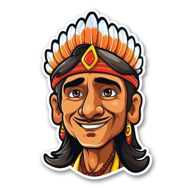 A sticker of a smiling native american man