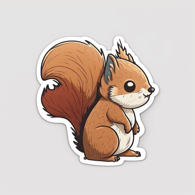 A sticker of a squirrel with a white tail and a black tail.