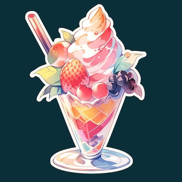 Sticker strawberry soft cream cone kawaii