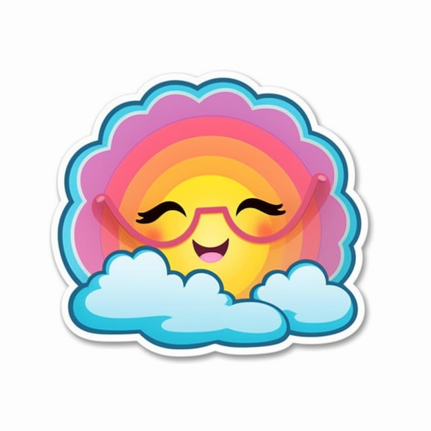 Photo a sticker of a sun with sunglasses and a cloud generative ai