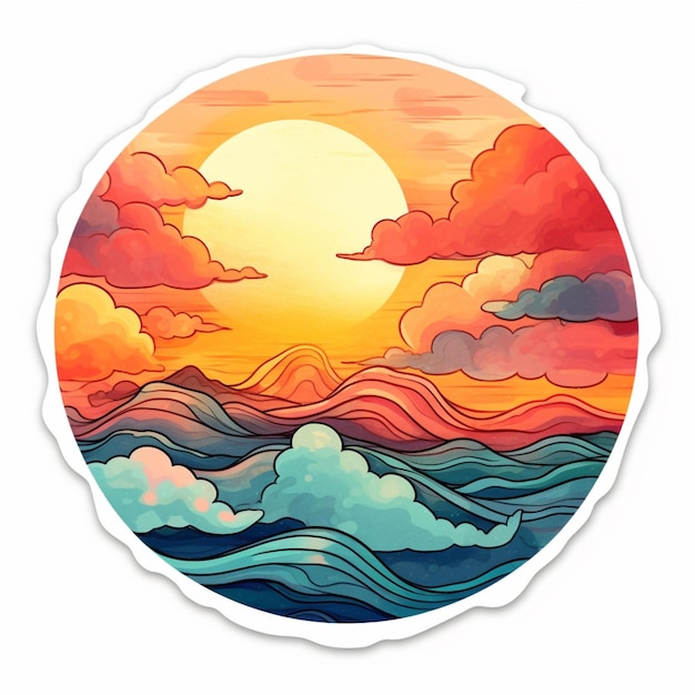 Photo a sticker of a sunset over a sea with clouds generative ai
