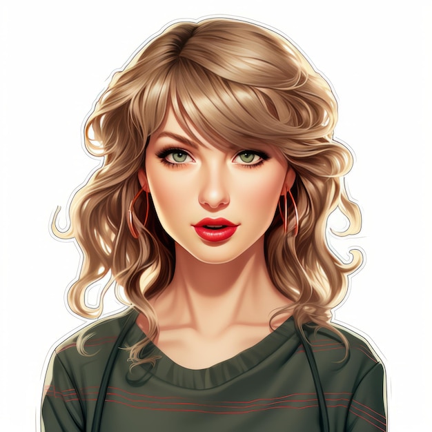 Sticker Swift A Delightful Chibi Portrait of Taylor Swift in White Shirt Captured in 4K Resolution