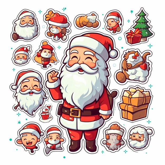 Photo sticker template with christmas santa xmas santa stickers isolated decoration newyear collection