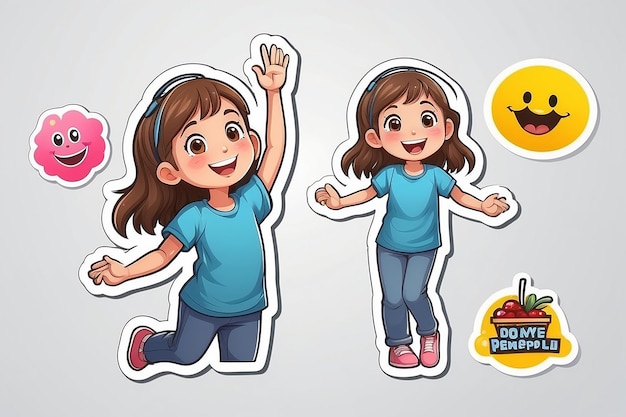 Photo a sticker template with a happy girl in standing pose