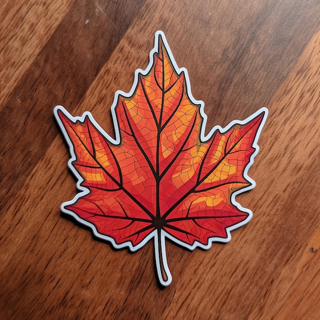 A sticker that has a maple leaf on it