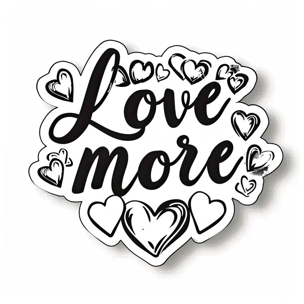 A sticker that says love more with hearts