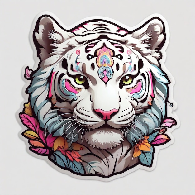 Sticker of a tiger in kawaii style