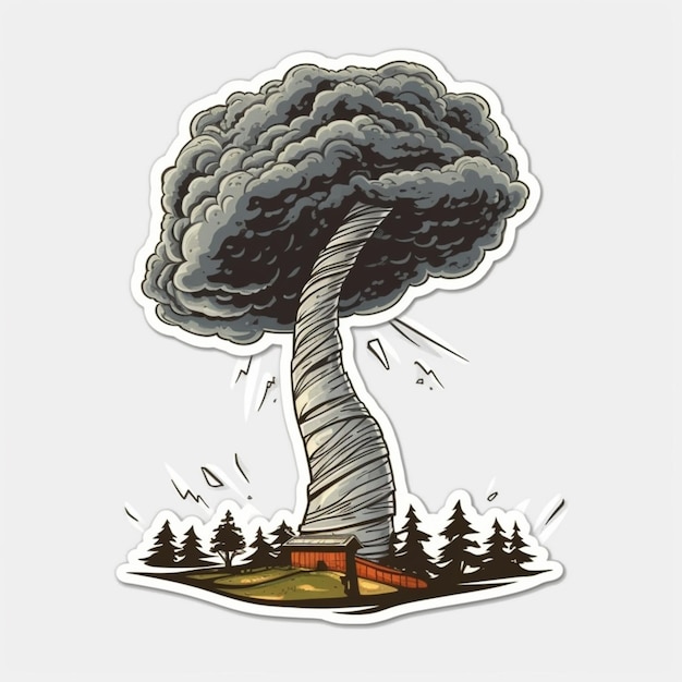 a sticker of a tornado cloud is coming out of a tree generative ai