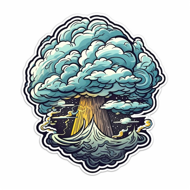 a sticker of a tree with a cloud and lightning generative ai