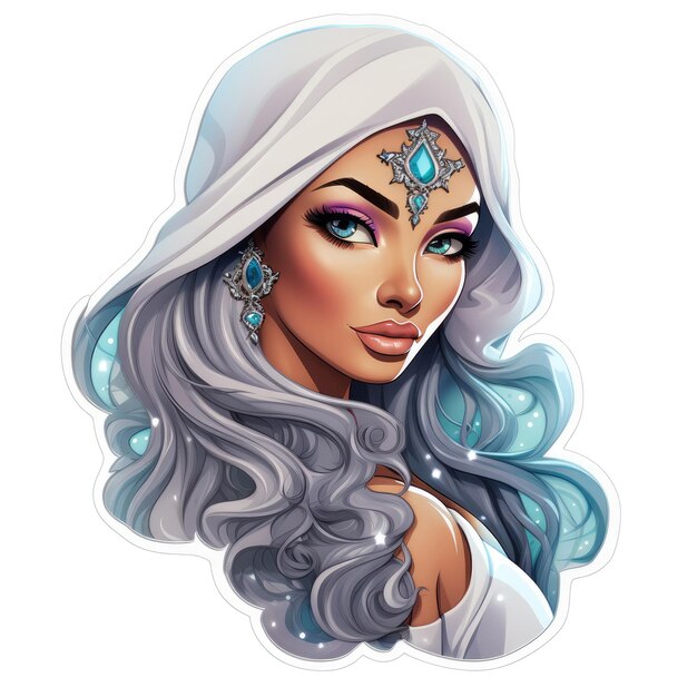 Sticker van een mooie Arabische Barbie op een witte achtergrond