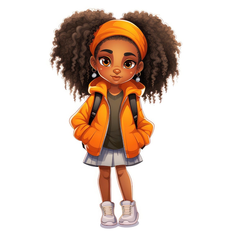 Foto sticker van een schattig afro meisje in stedelijke kleding geïsoleerd op witte achtergrond