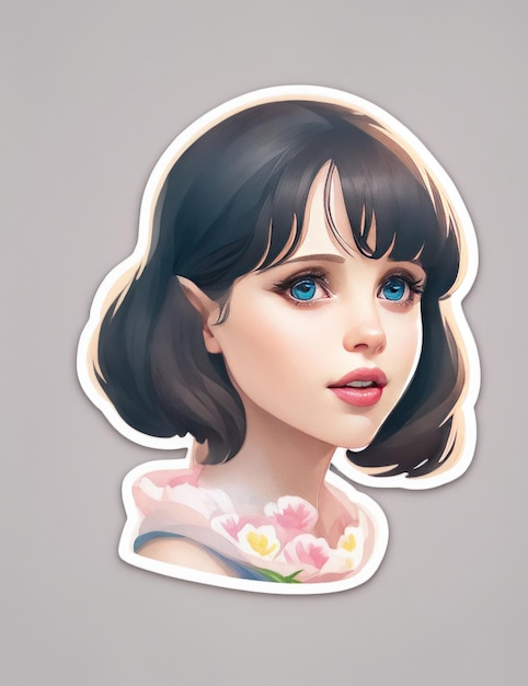 Sticker van een schattig kort haar meisjesgezicht generatieve AI