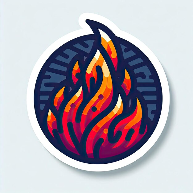 sticker van een vurige vlammen in een cirkelvormig embleem
