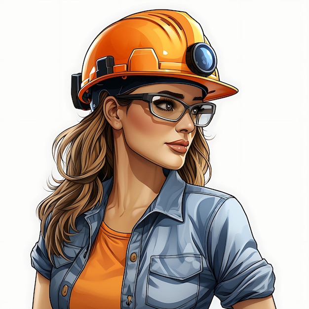 Sticker van ingenieur Vrouwen Sticker Industrieel Staal en Oranje Technische Vrouwen Dag T-shirt Clipart