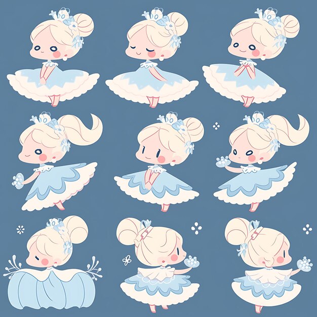 Foto sticker van vrouwelijke russische ballerina chibi kawaii tutu mode zacht verleden concept art game asset