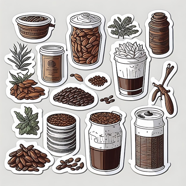 Sticker Verschillende soorten koffie koffiebonen