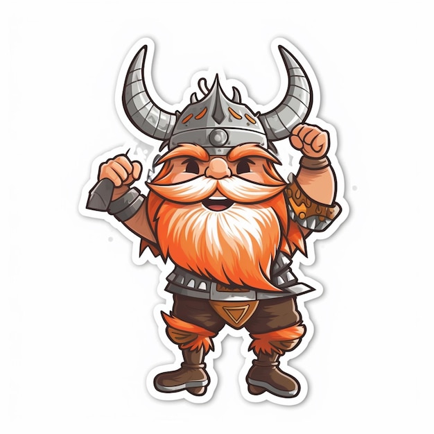 A sticker of a viking with a red beard and a black hat.