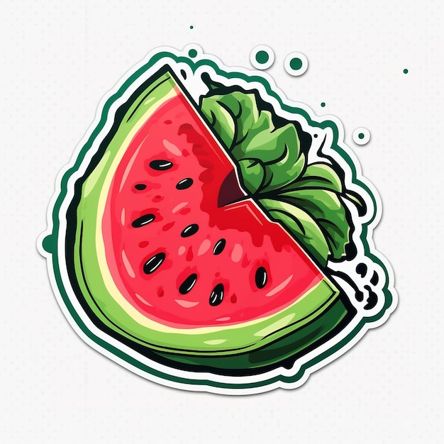 A sticker of a watermelon with a slice cut out of it.