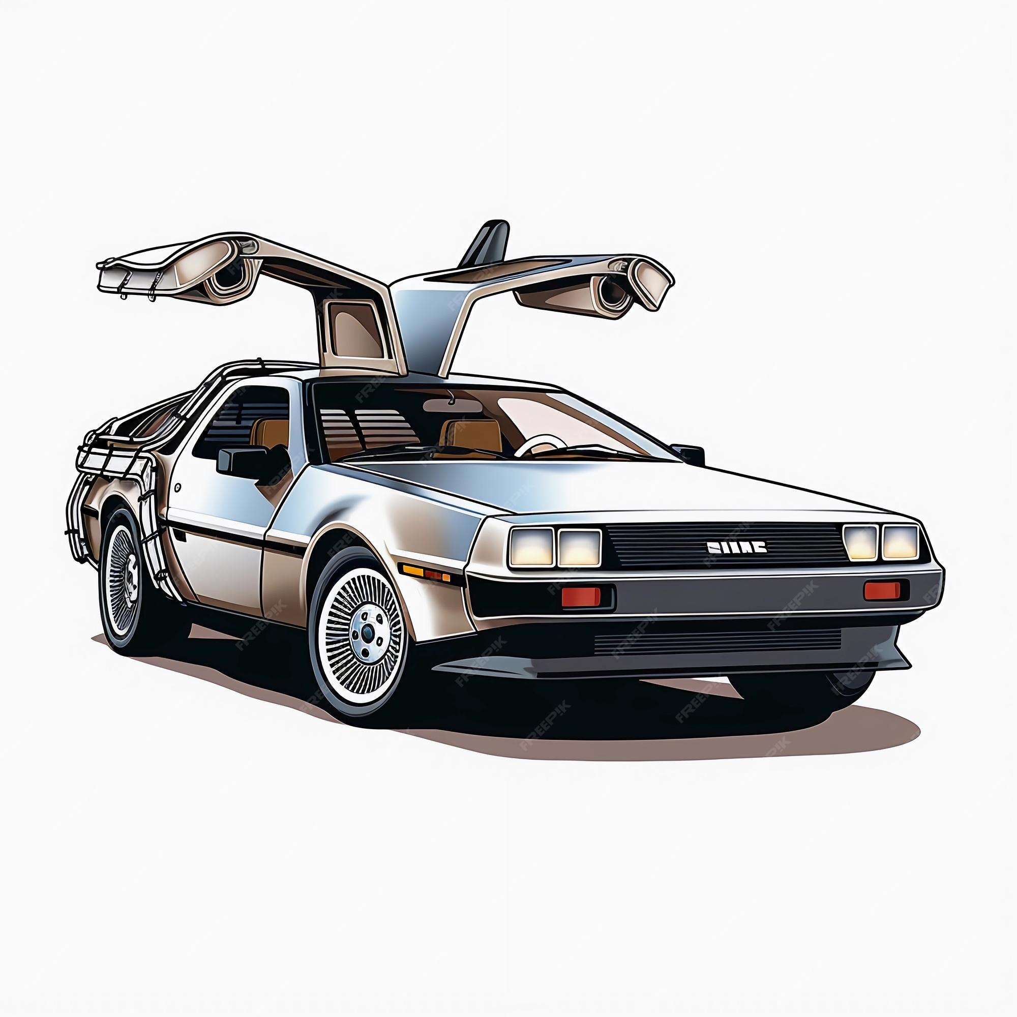 Premium Photo Sticker white background DeLorean car from movie Back