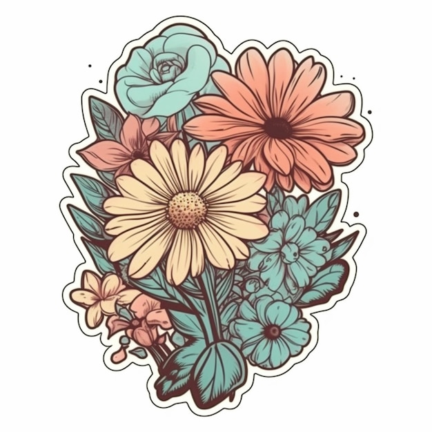 a sticker with a bouquet of flowers on it generative ai